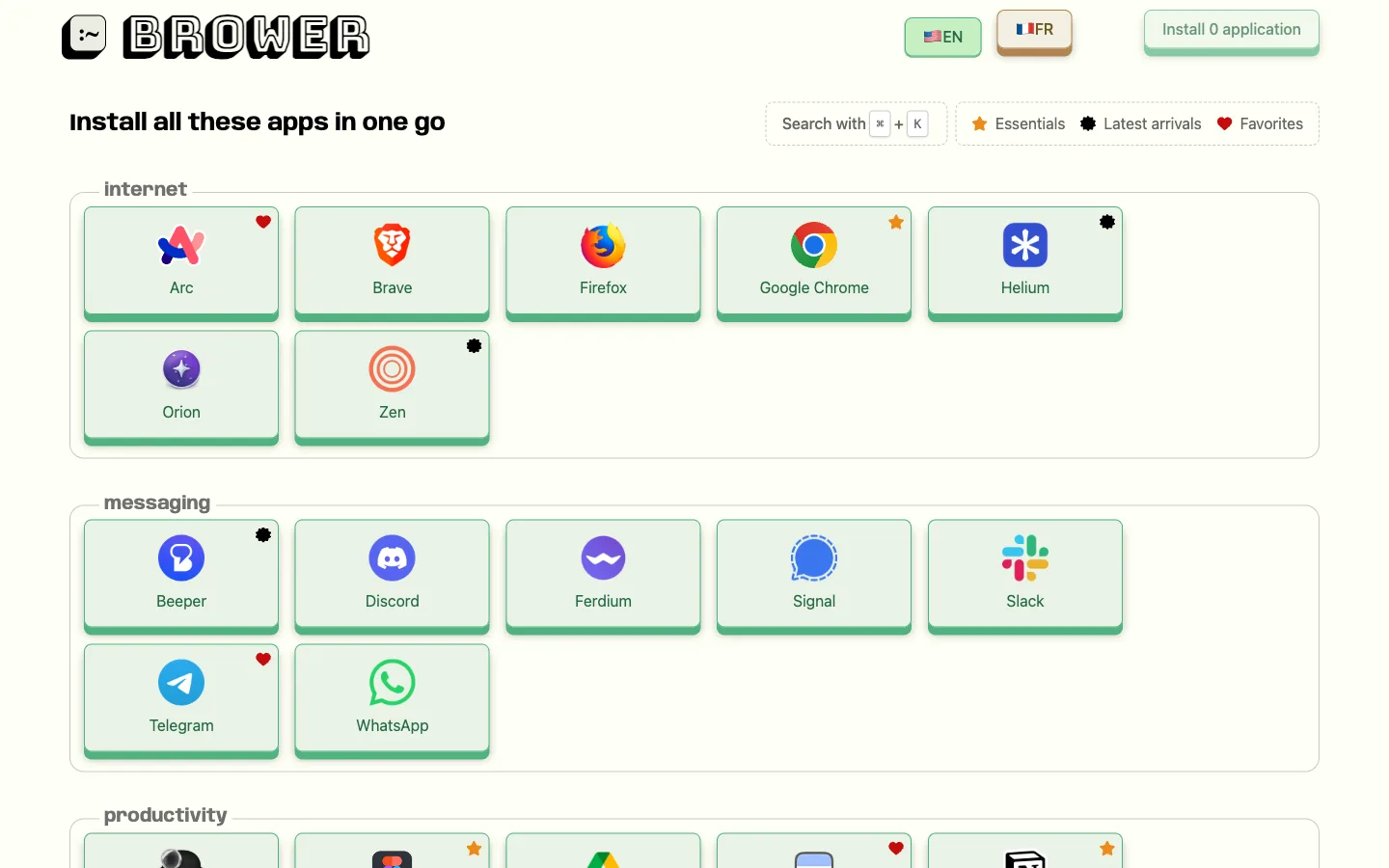 Aperçu de l'interface de Brower