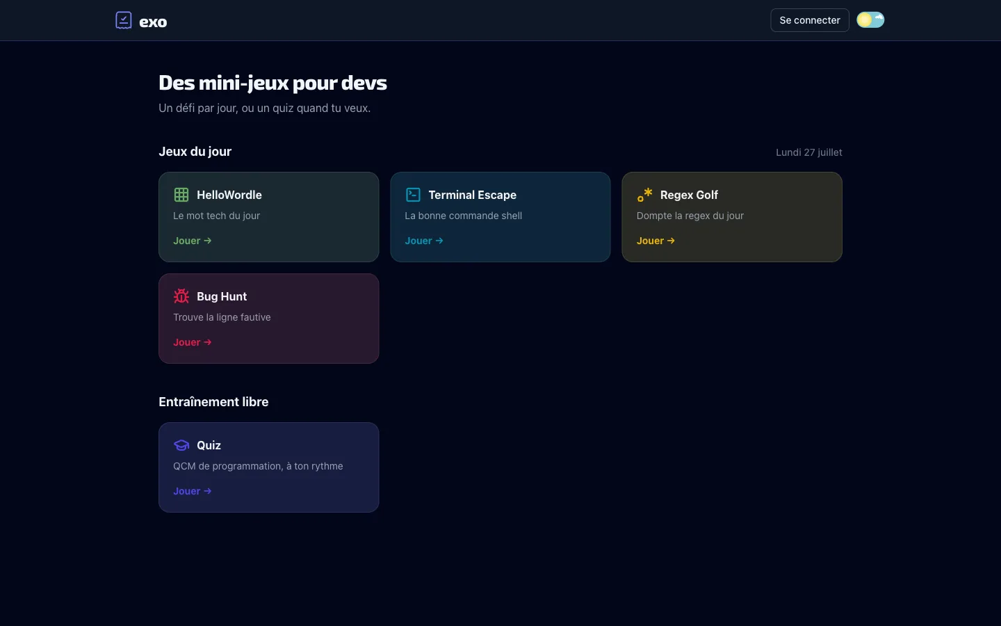 Aperçu de l'interface de Exo