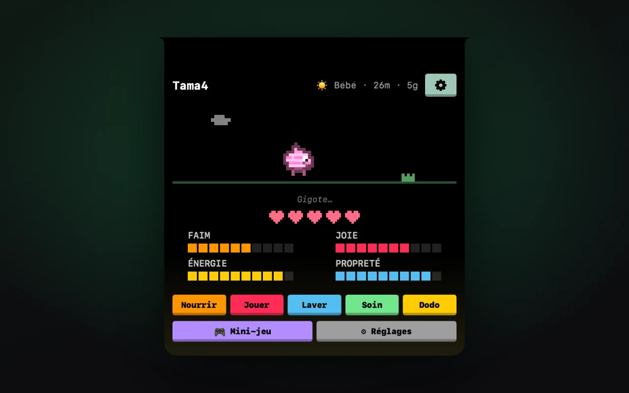 Aperçu de l'interface de Tamanotchi