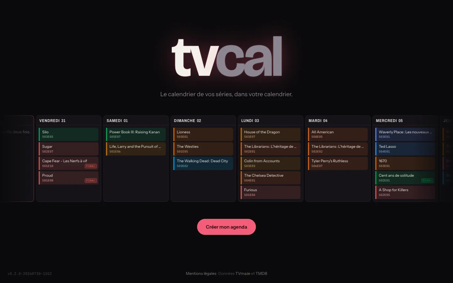 Aperçu de l'interface de tvcal